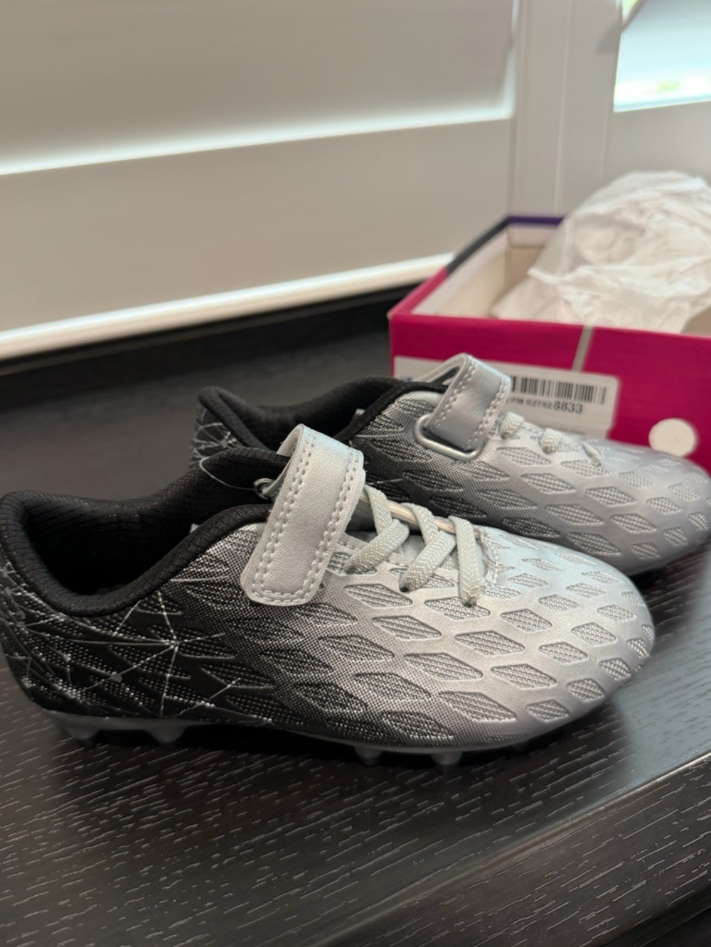 Kids Silver and Black Soccer cleats sneakers - Lightweight Comfort size 12 NWT